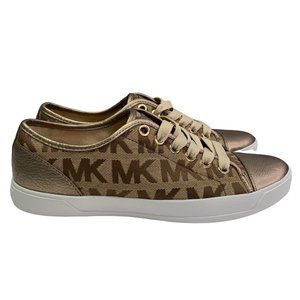 Michael Kors Signature Sneakers Gold size 7 Lace Up Logo Print HX16F